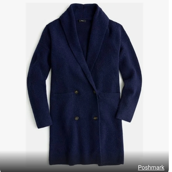 J. Crew Navy Long Double-Breasted Cardigan Sweater size S - Picture 4 of 13